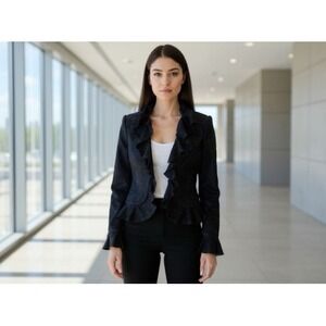 VIEW SUITS Women's Black‎ Ruffle Front Blazer Jacket Size 4 tweed
